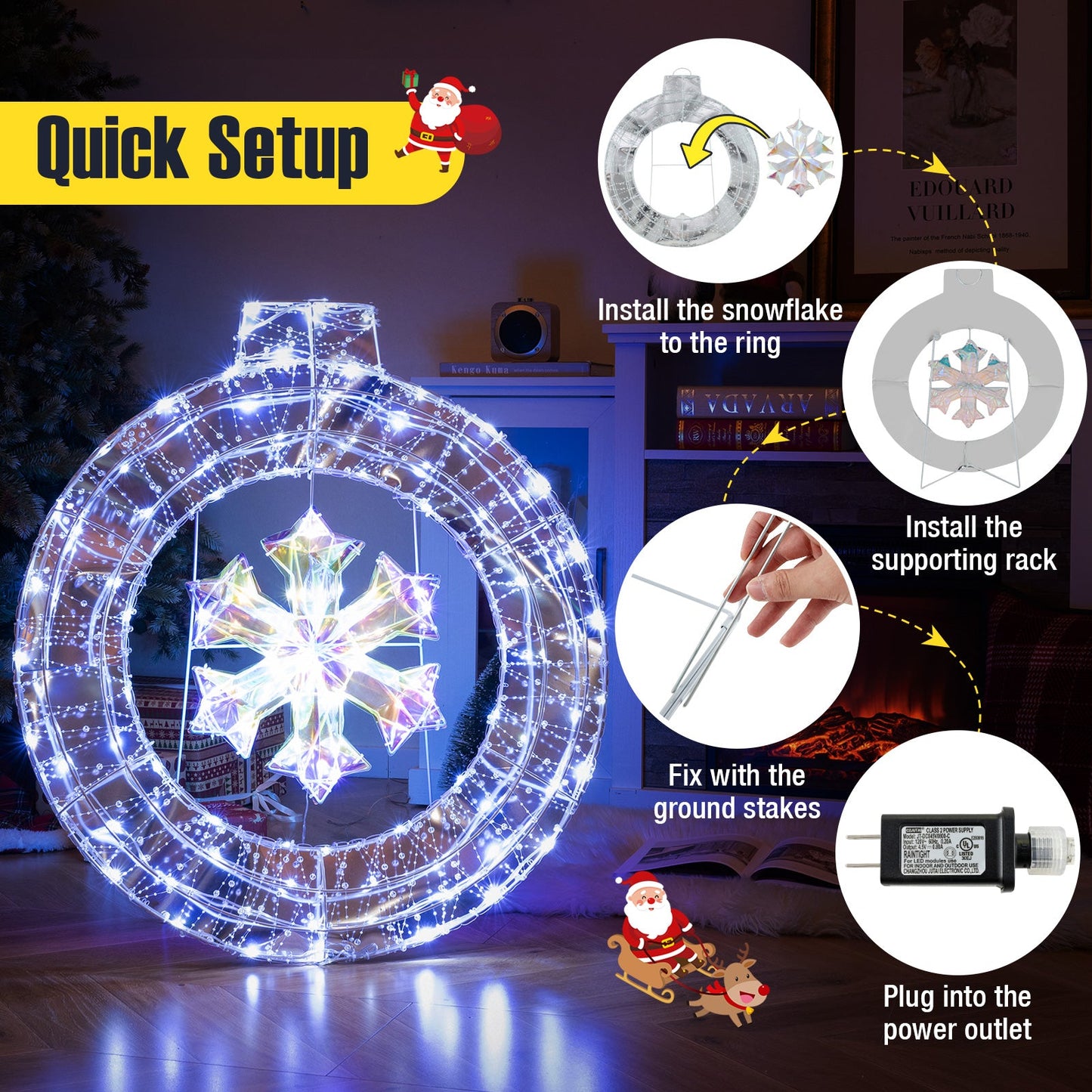 33 Inch Lighted Snowflake Wreath With Ring