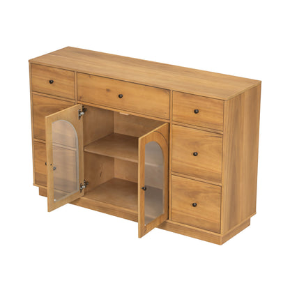 Cabinet with storage by HouseOfZazla in honey oak finish, featuring drawers and glass doors on Tampa Home & Garden Store