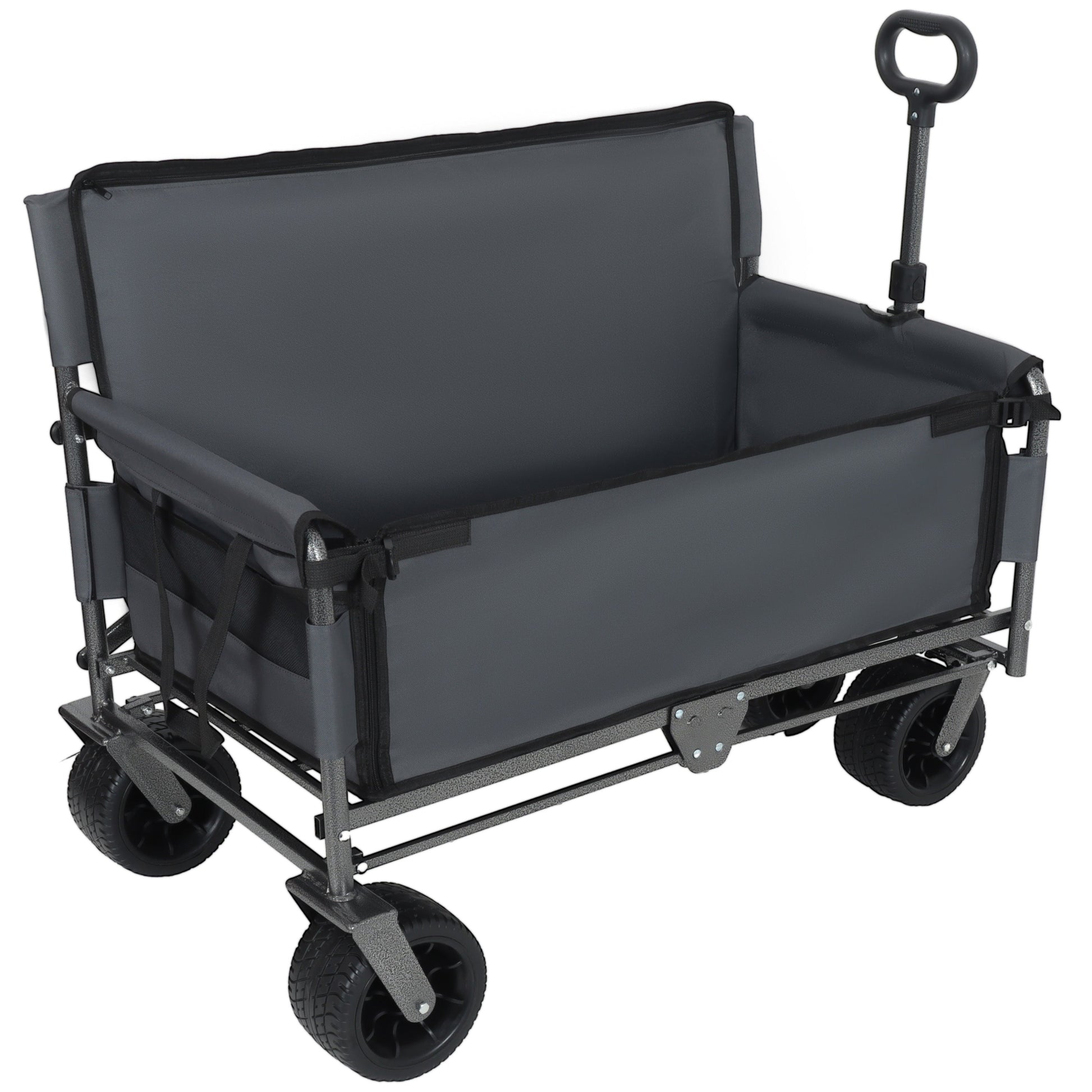 3-in-1 folding wagon cart with bench seat and storage in dark gray fabric on Tampa Home & Garden Store