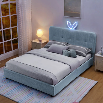 Upholstered Bed with Rabbit Ear Headboard and LED