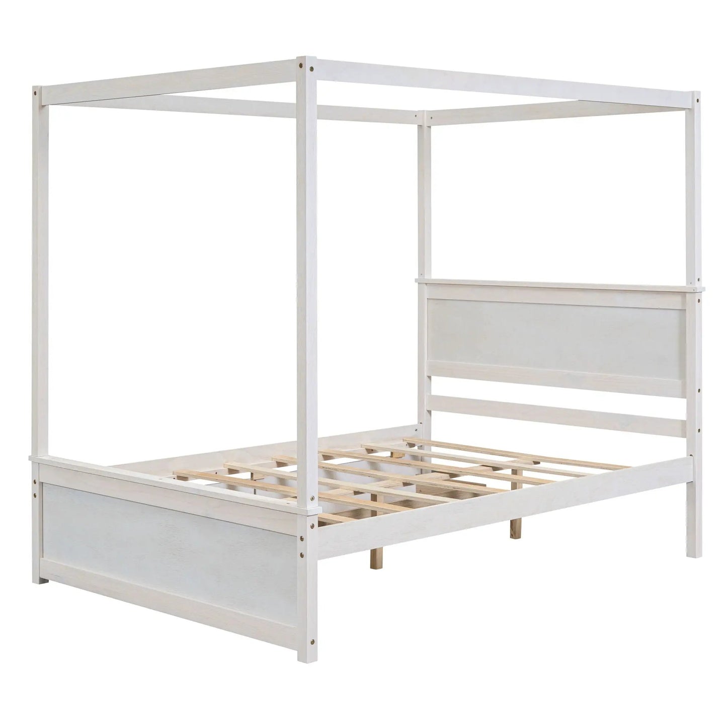 Canopy bed frame with drawers and slatted platform in light wood by Unique Piece Furniture on Tampa Home & Garden Store