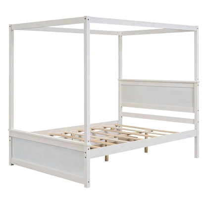 Canopy bed frame with drawers and slatted platform in light wood by Unique Piece Furniture on Tampa Home & Garden Store