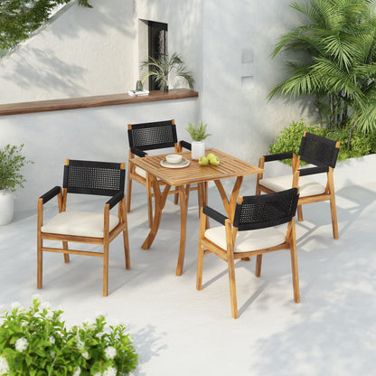 Rustic Patio Acacia Bistro Set with Cushions