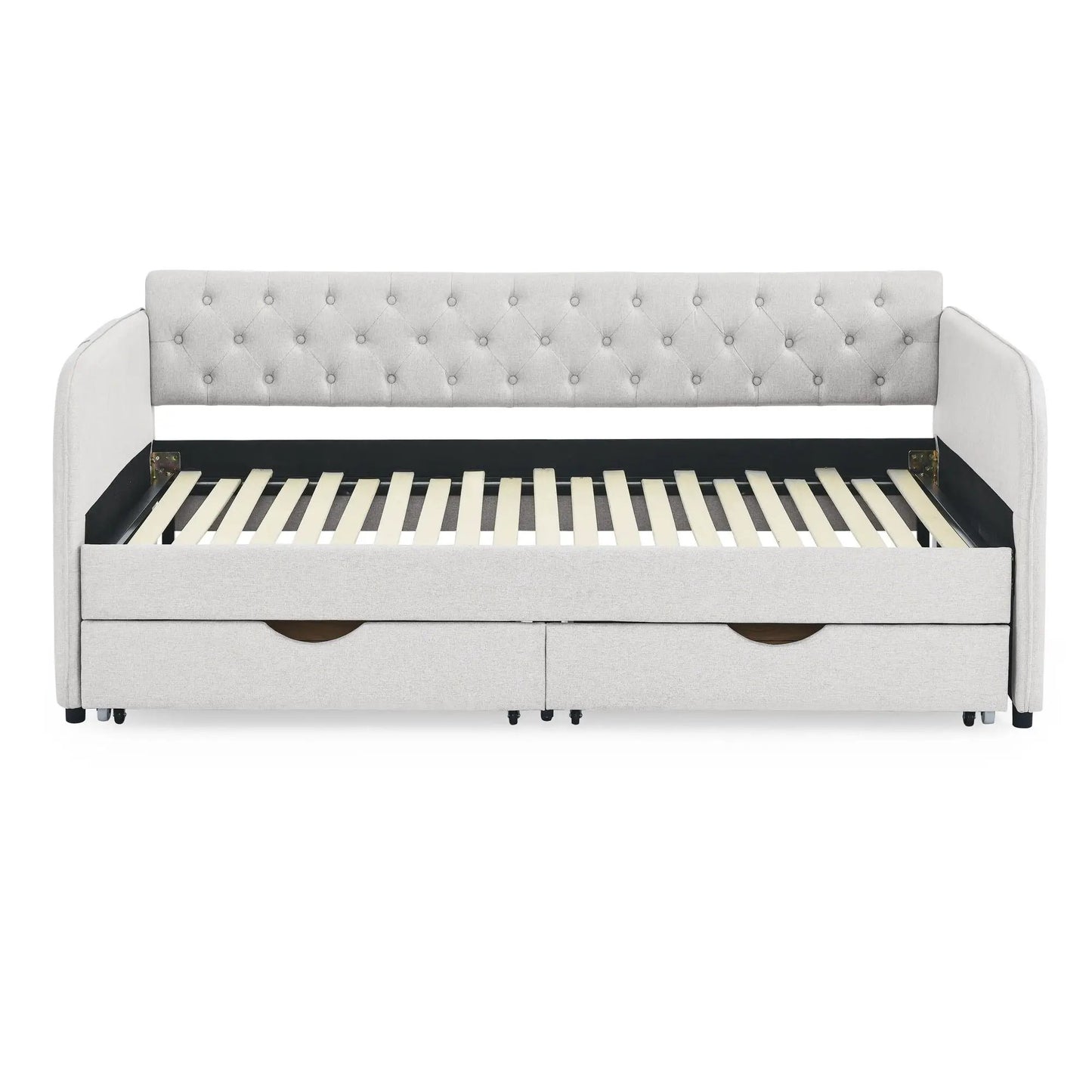 Daybed With Trundle and Storage Drawers Flat Arms