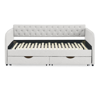 Daybed With Trundle and Storage Drawers Flat Arms