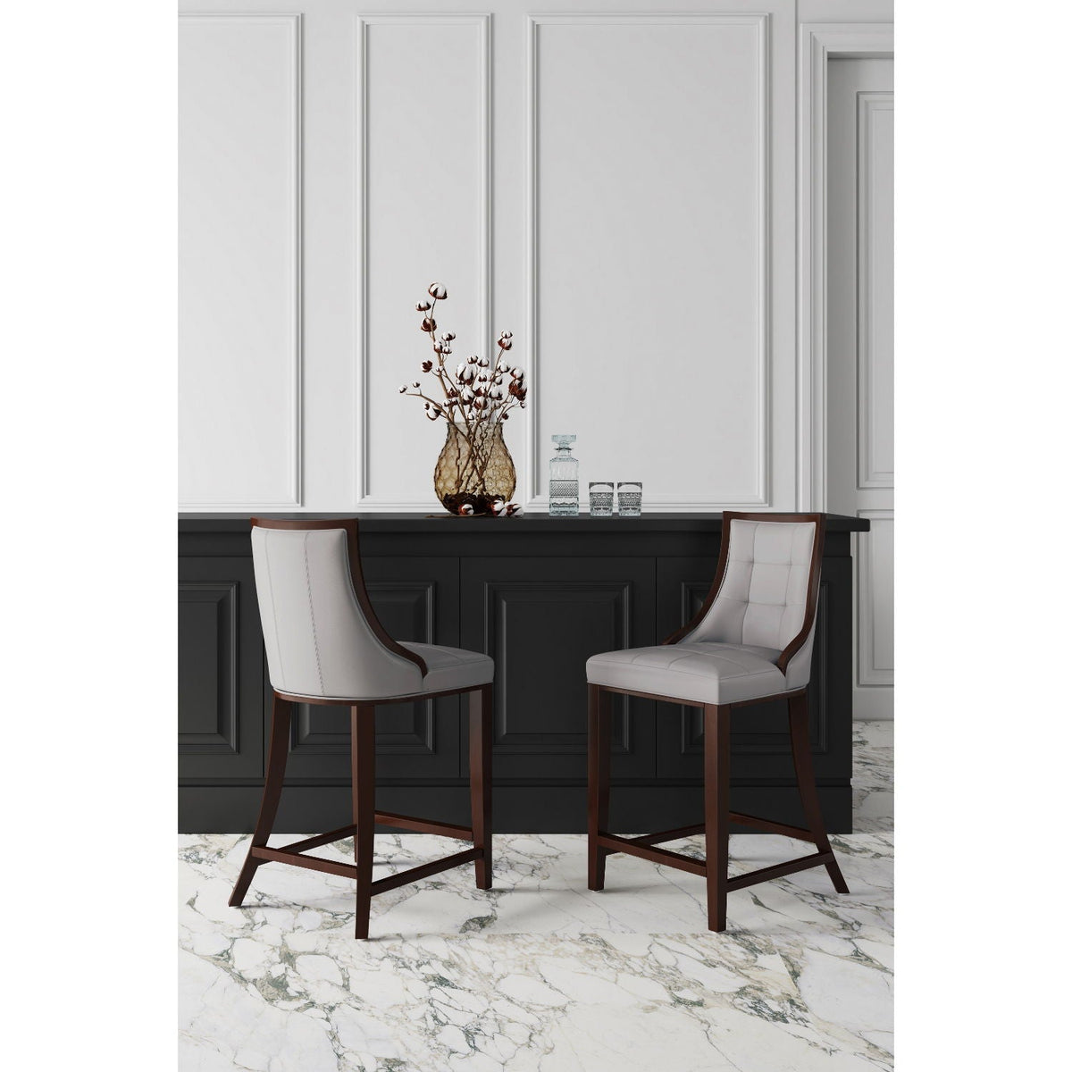 White bar height stool with solid wood frame; set of 2, cream upholstery, by HouseOfZazla on Tampa Home & Garden Store