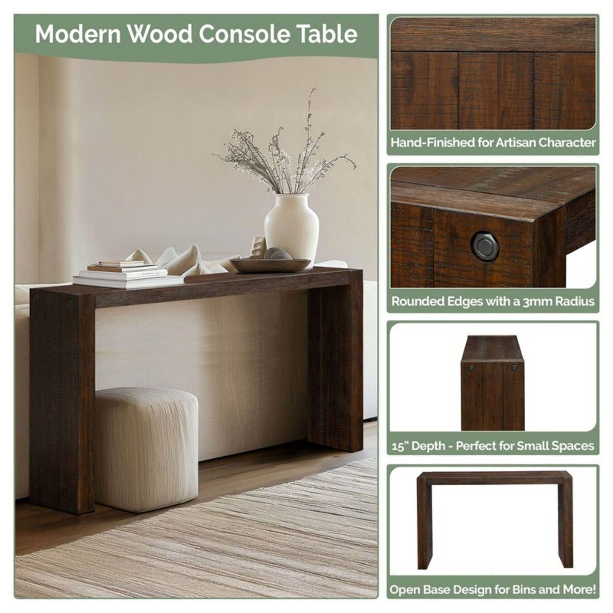 Modern design console table in dark brown solid wood by HouseOfZazla on Tampa Home & Garden Store