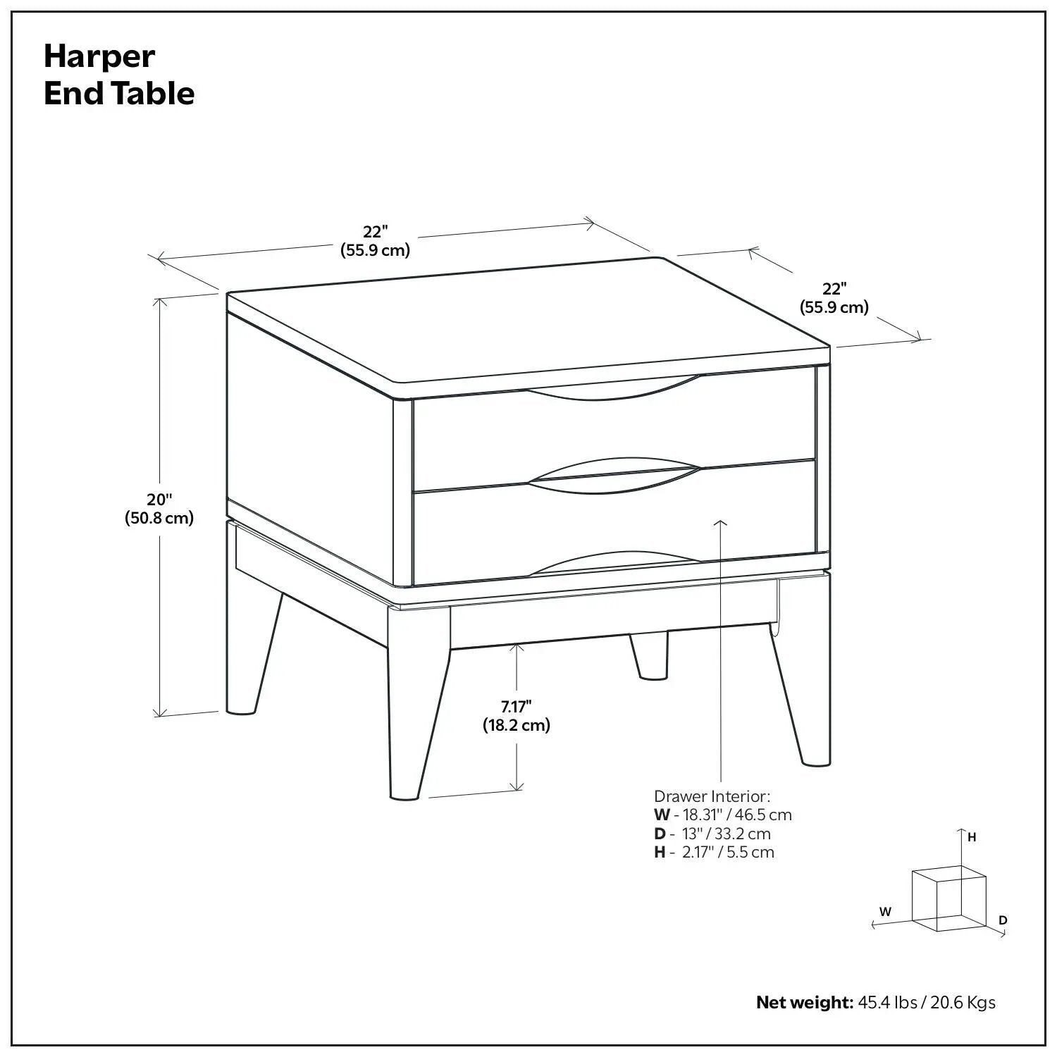 Harper Handcrafted End Table by Unique Piece Furniture, two-drawer, 22x22 top and tapered legs on Tampa Home & Garden Store