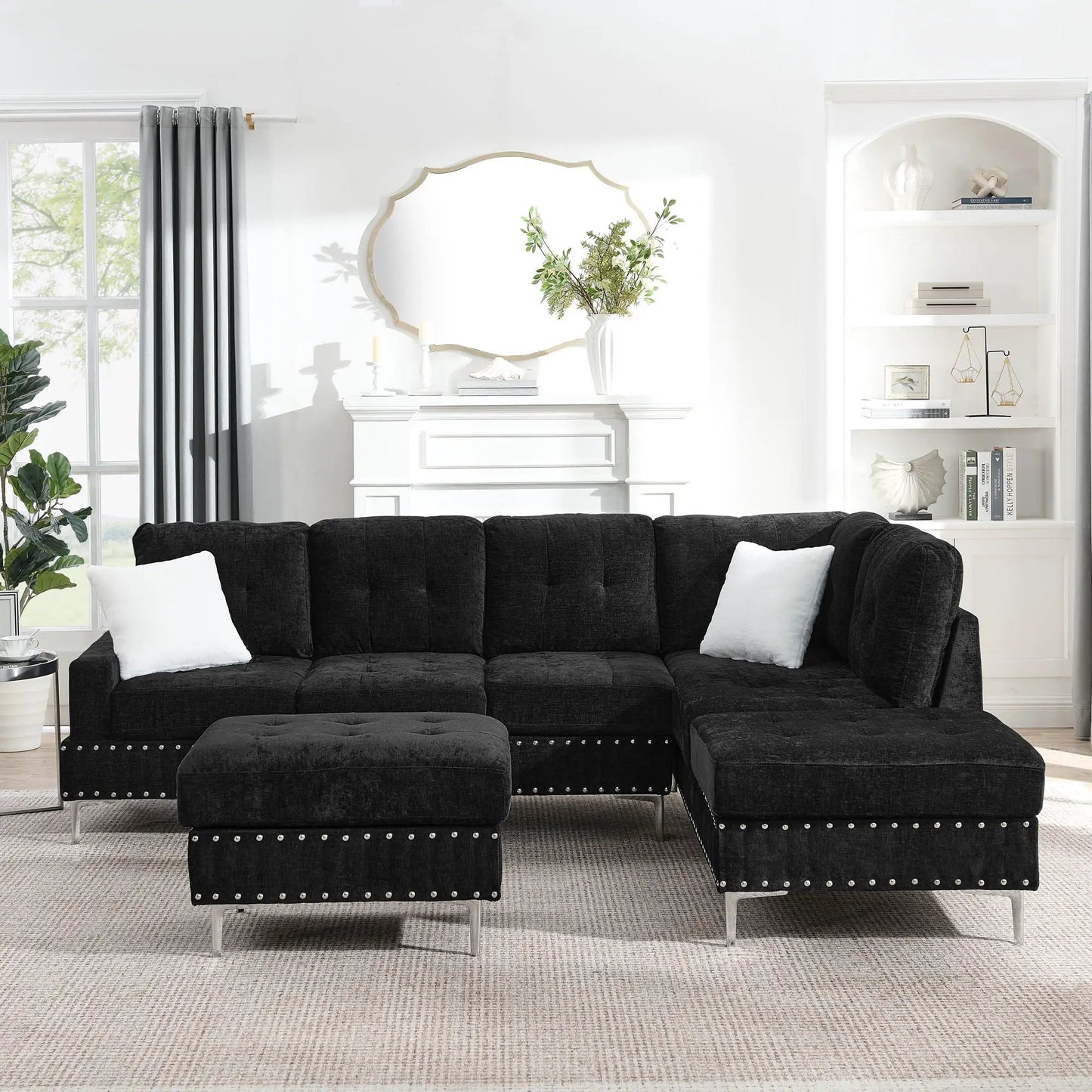 L Shaped Sofa with Chaise and Storage Ottoman