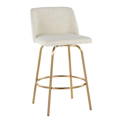 Toriano fixed-height counter stool set of 2, ivory linen with swivel and gold base on Tampa Home & Garden Store