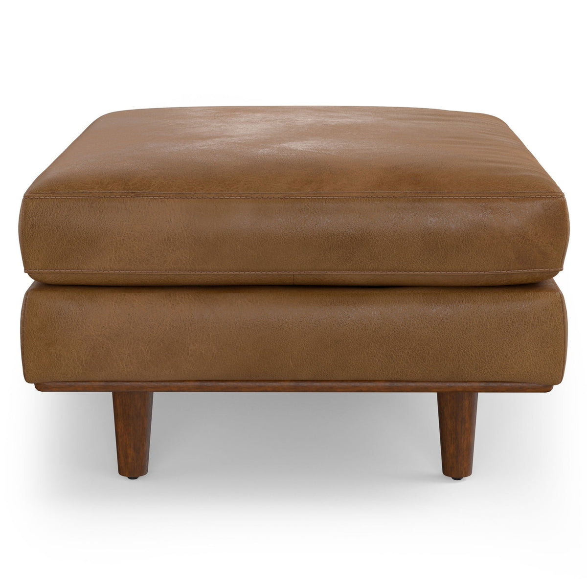 Morrison Handcrafted Ottoman camel leather top, two stacked units with wooden legs on Tampa Home & Garden Store