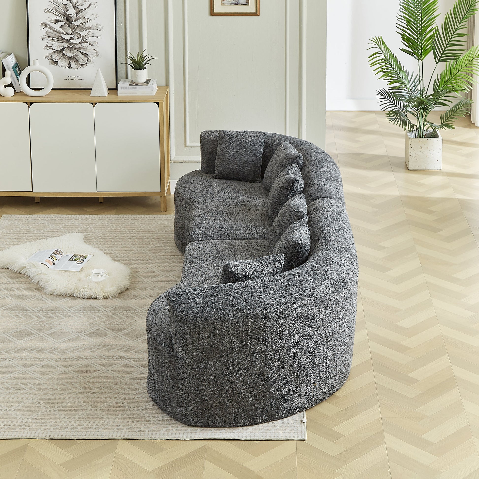 Curved Sectional Sofa in dark gray fabric, oversized modern design by HouseOfZazla on Tampa Home & Garden Store