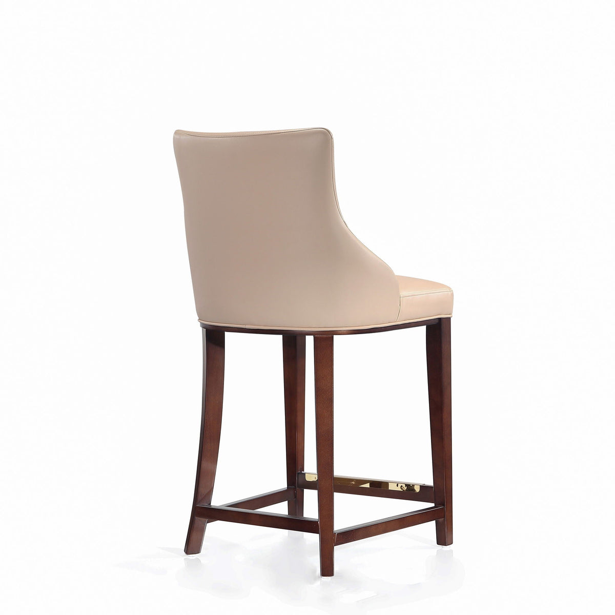 Shubert counter height beige leather stool with curved back and dark wood legs on Tampa Home & Garden Store