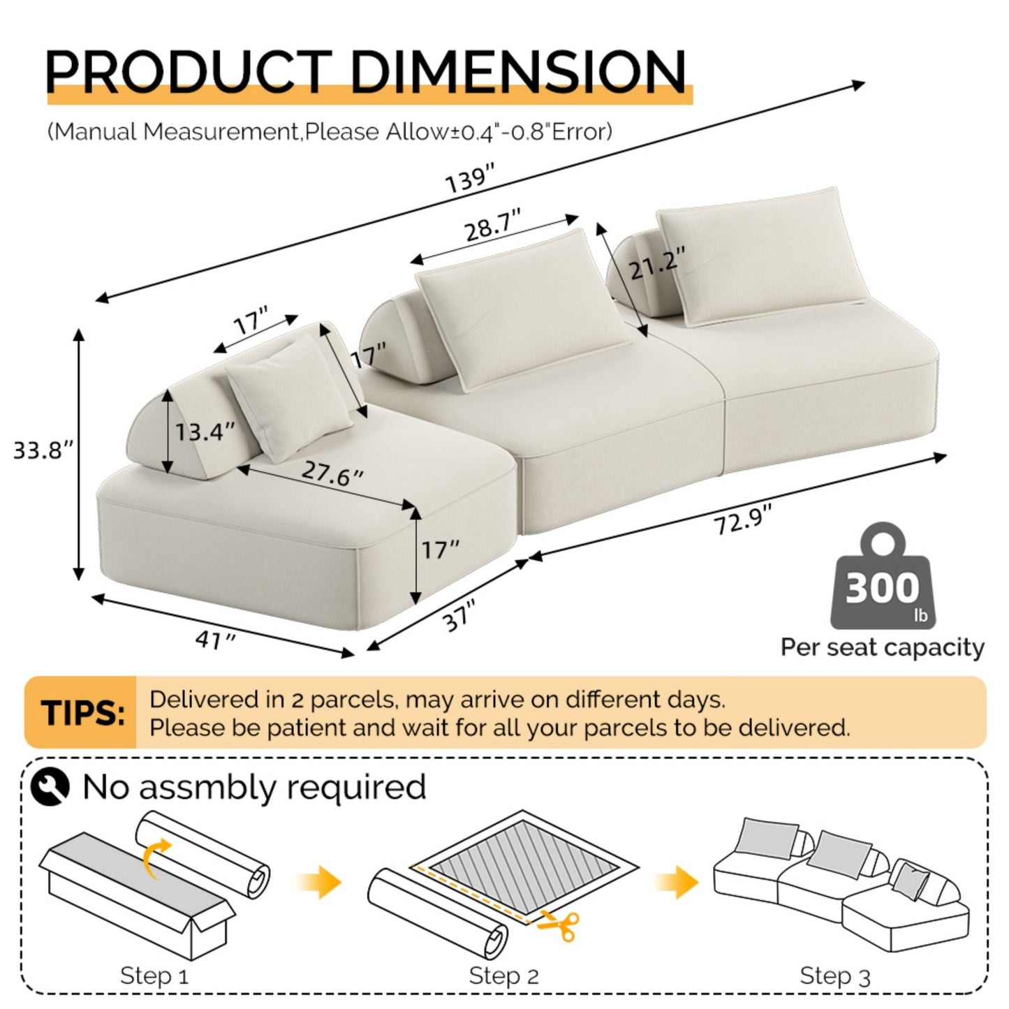 Modern Luxury Oversized Modular Sectional Sofa Set, 2-Piece Living Room Beige Upholstery on Tampa Home & Garden Store