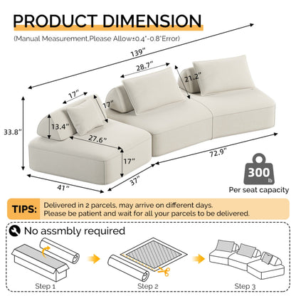 Modern Luxury Oversized Modular Sectional Sofa Set, 2-Piece Living Room Beige Upholstery on Tampa Home & Garden Store