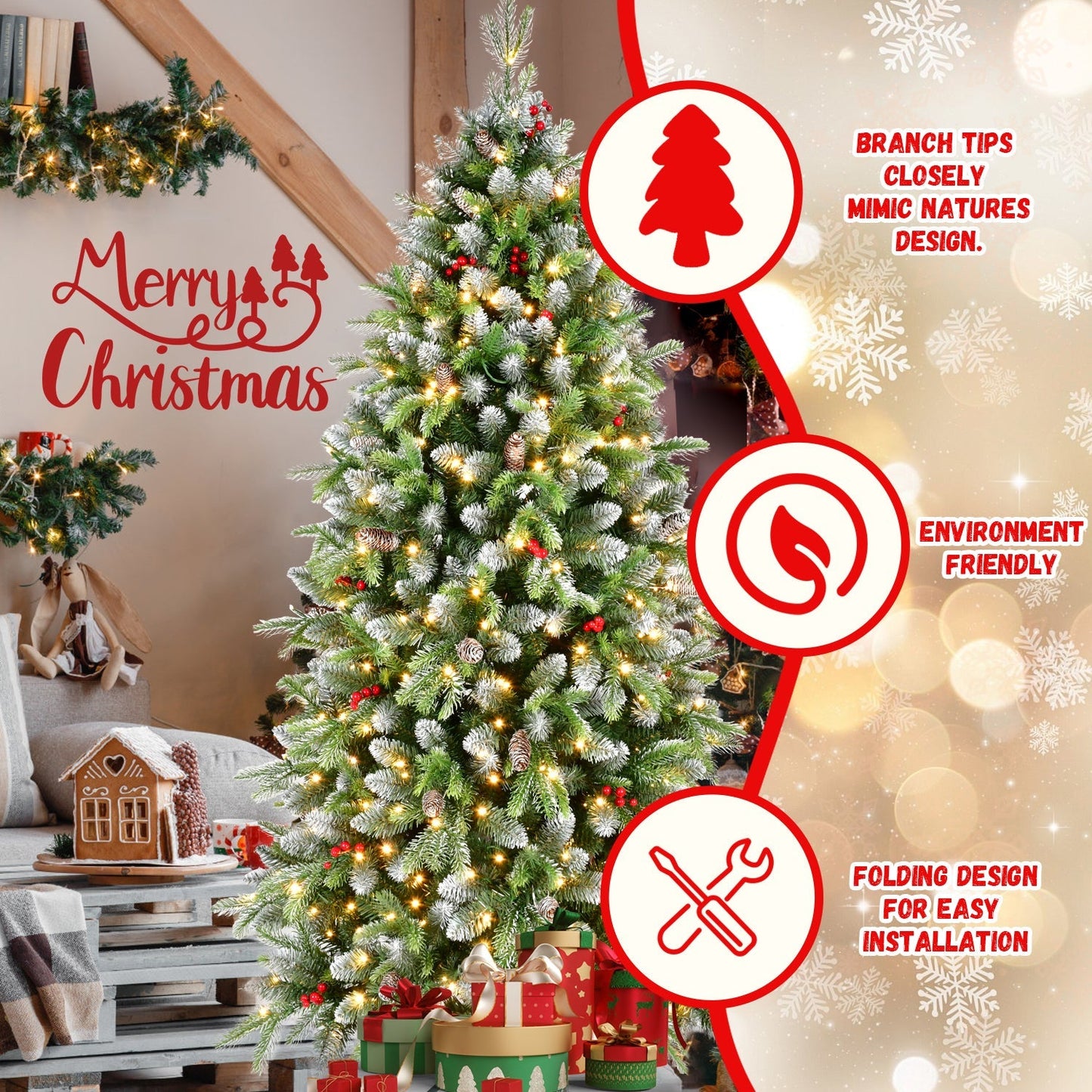 6ft pre-lit artificial Christmas tree with 380 warm white LEDs, flocked tips HouseOfZazla on Tampa Home & Garden Store