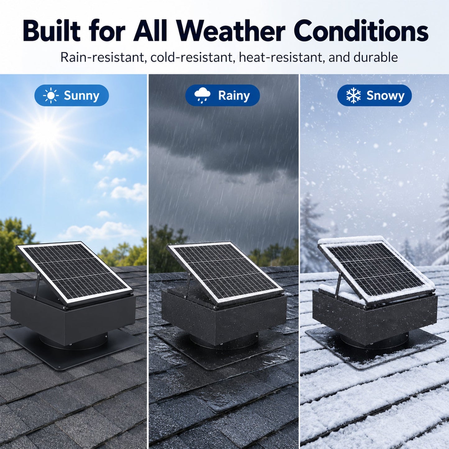 3x 14in square solar roof exhaust fan HouseOfZazla 60W dual-power attic ventilator, black on Tampa Home & Garden Store