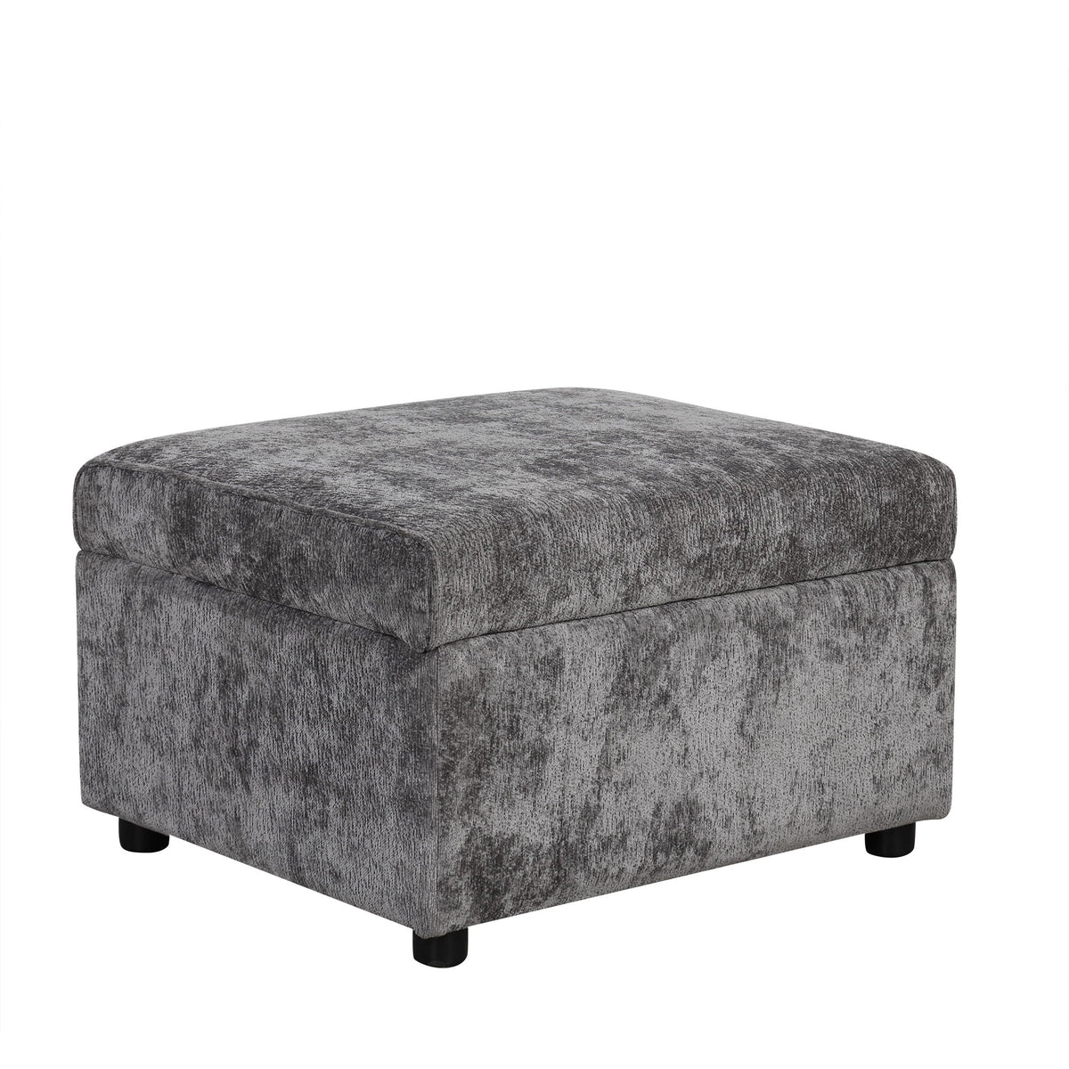HouseOfZazla storage ottoman in textured gray fabric with rounded edges and low black feet on Tampa Home & Garden Store