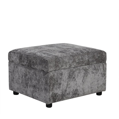 HouseOfZazla storage ottoman in textured gray fabric with rounded edges and low black feet on Tampa Home & Garden Store