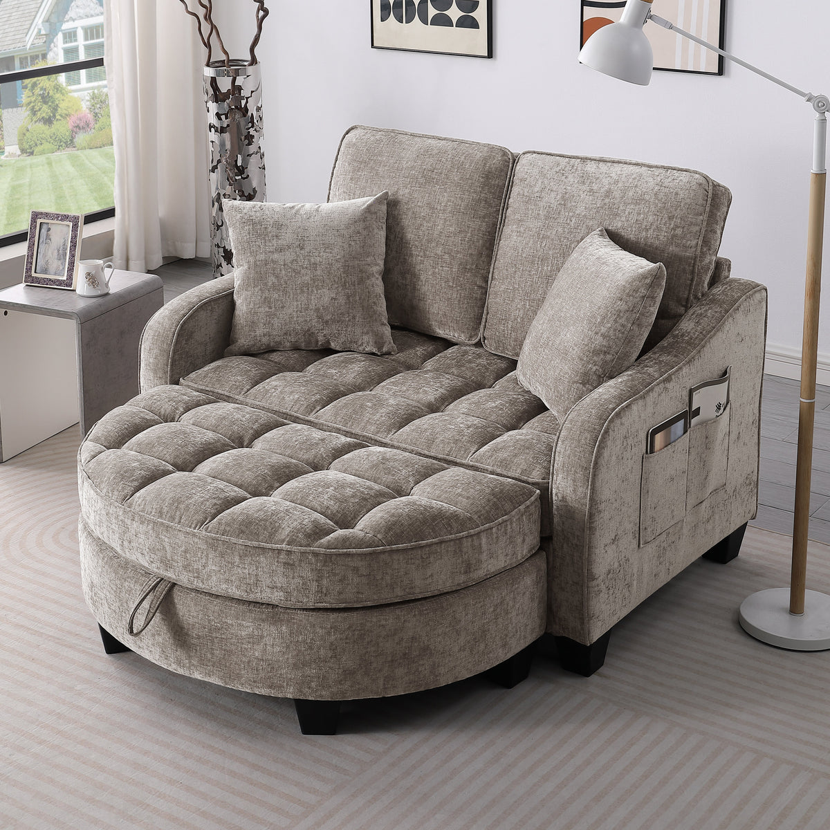 Modern Corduroy Two-Seater Sofa With Chaise
