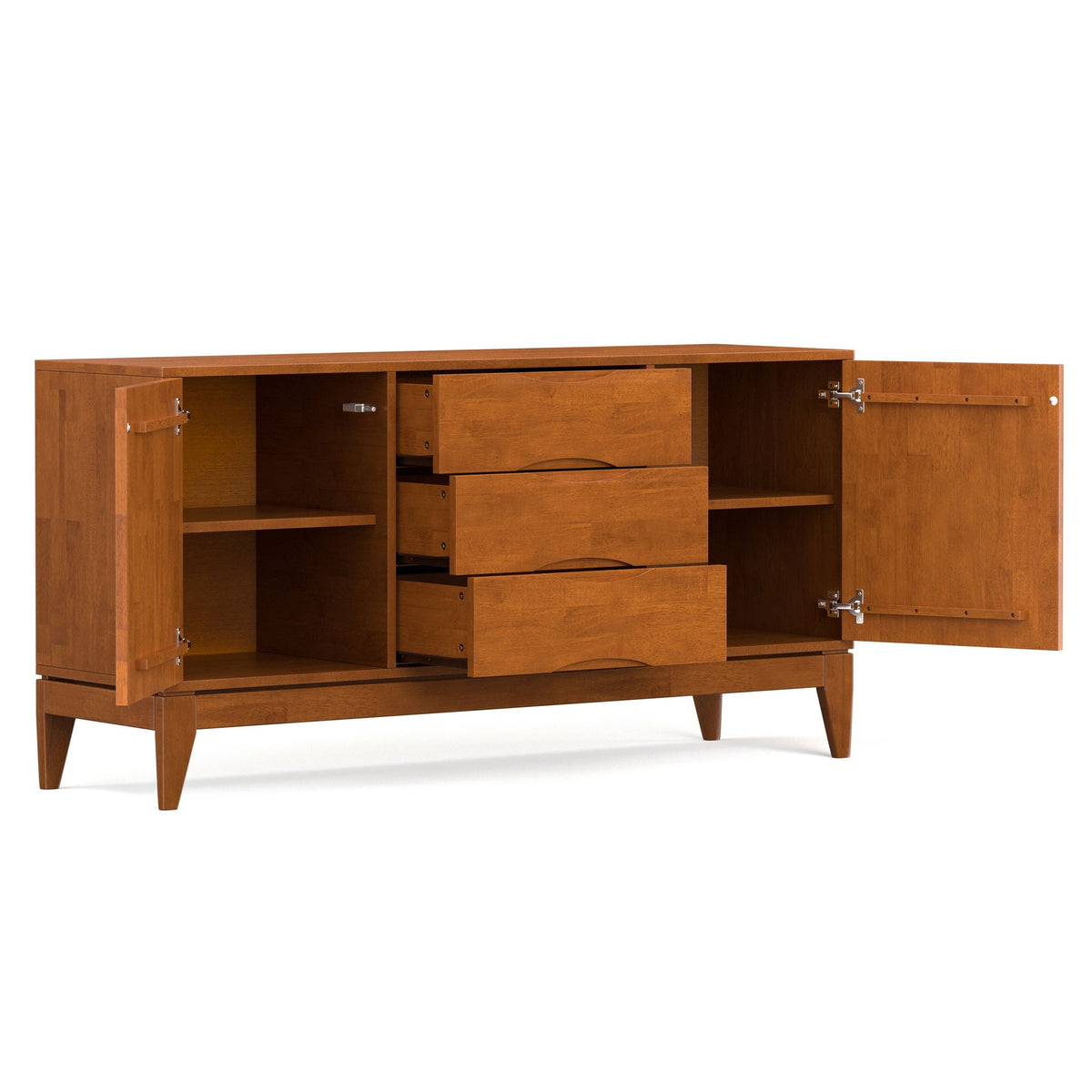 Solid Wood Sideboard Buffet by HouseOfZazla with open shelves and drawers in warm brown on Tampa Home & Garden Store