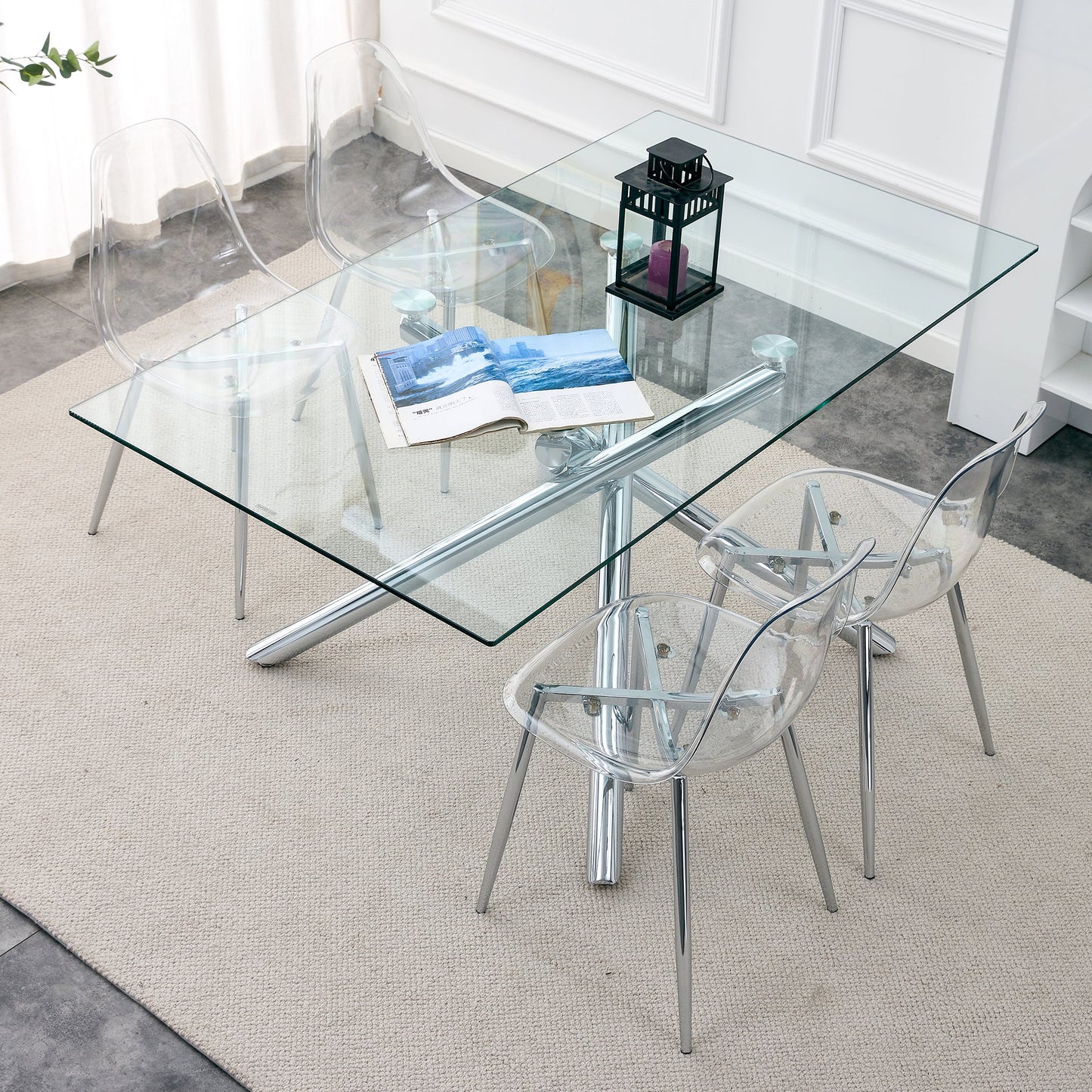 Modern Minimalist Transparent Dining Chairs - 6-Piece Set, glass table on Tampa Home & Garden Store