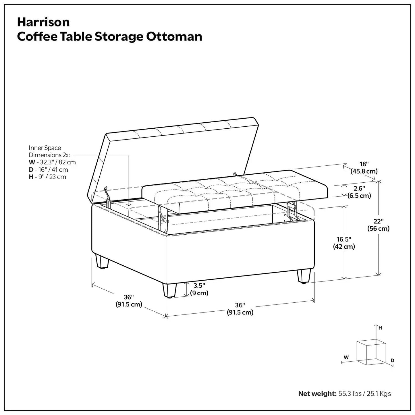 Harrison Large Coffee Table Storage Ottoman with lift-top lid by Unique Piece Furniture on Tampa Home & Garden Store