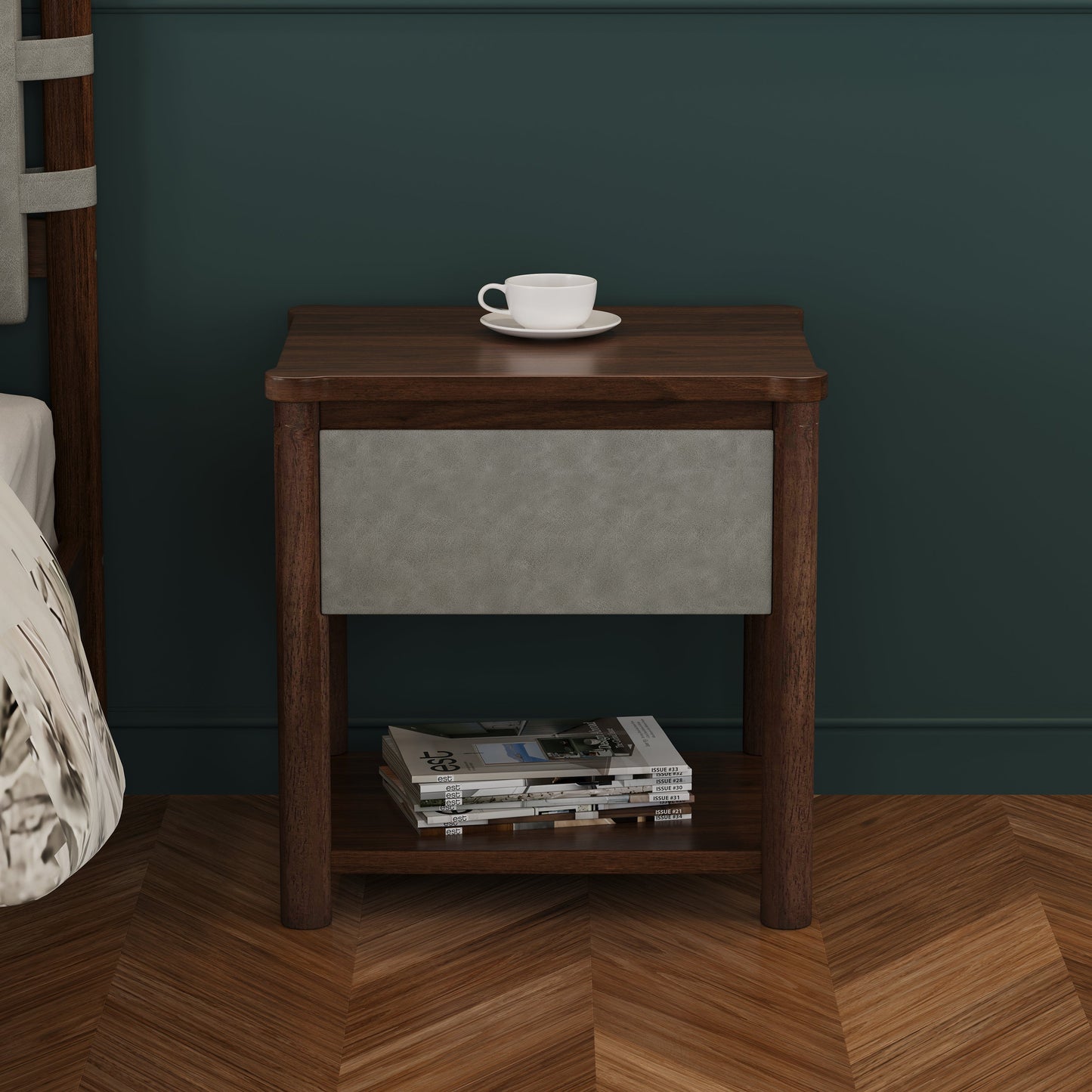 Modern Queen Bed Frame and Two Nightstands