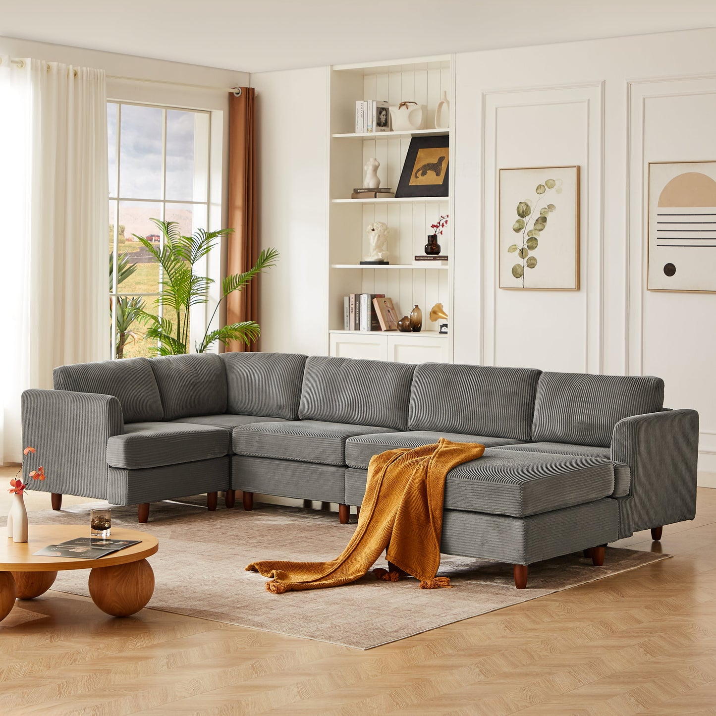 HouseOfZazla modern modular sectional couch 6-seater sleeper in dark gray striped fabric on Tampa Home & Garden Store