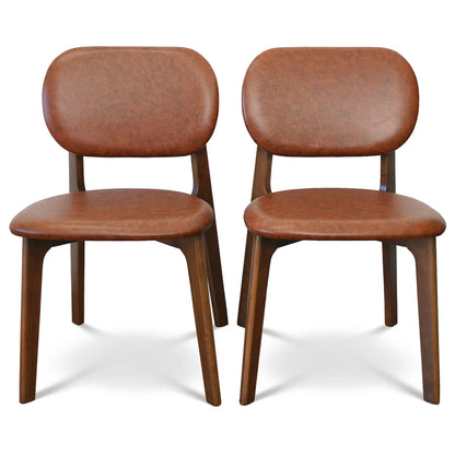 Kelsey Stylish Dining Chair Set of 2 brown leather upholstery with wood legs on Tampa Home & Garden Store