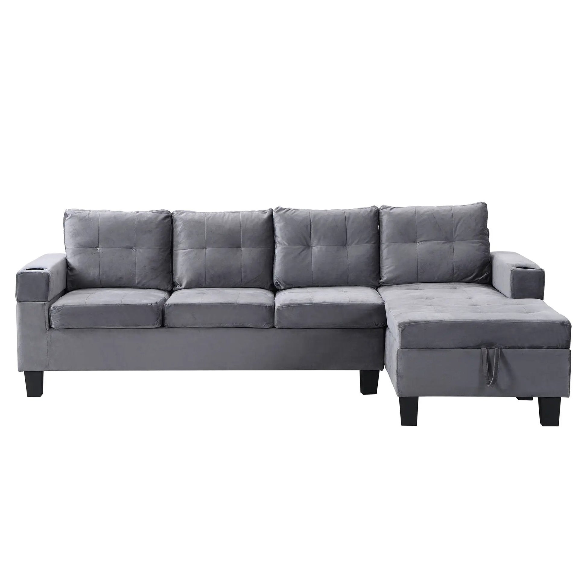 Gray modern stationary sectional sofa with L-shaped chaise and storage ottoman, 2-piece set on Tampa Home & Garden Store