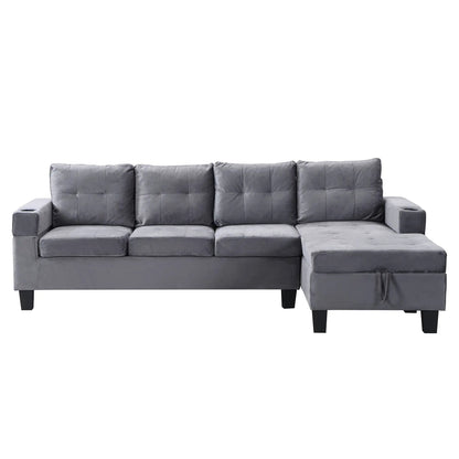 Gray modern stationary sectional sofa with L-shaped chaise and storage ottoman, 2-piece set on Tampa Home & Garden Store