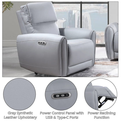 Jeromie gray power motion recliner with USB ports, synthetic leather, Unique Piece Furniture on Tampa Home & Garden Store