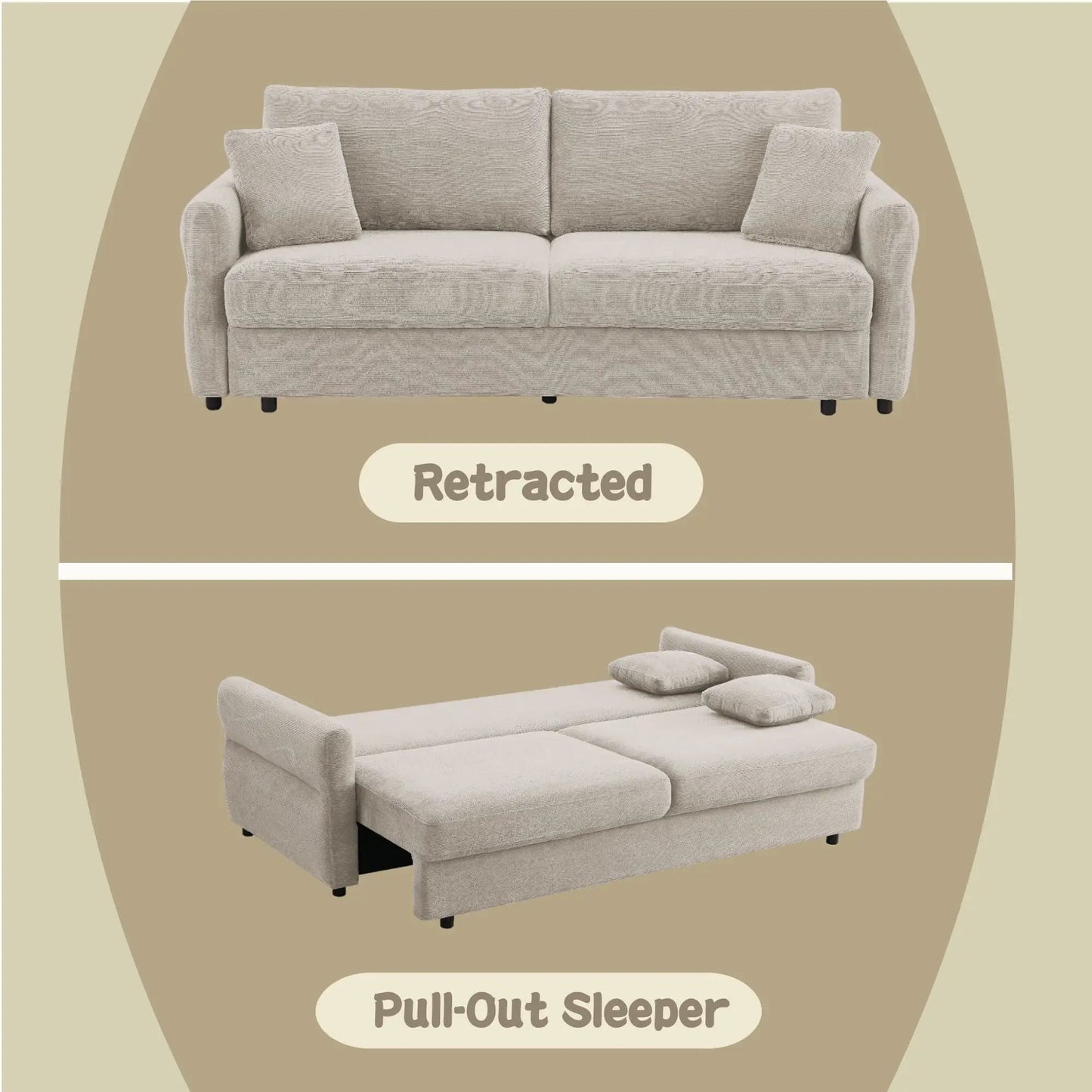 Haran pull-out sleeper sofa with beige textured fabric by Unique Piece Furniture on Tampa Home & Garden Store