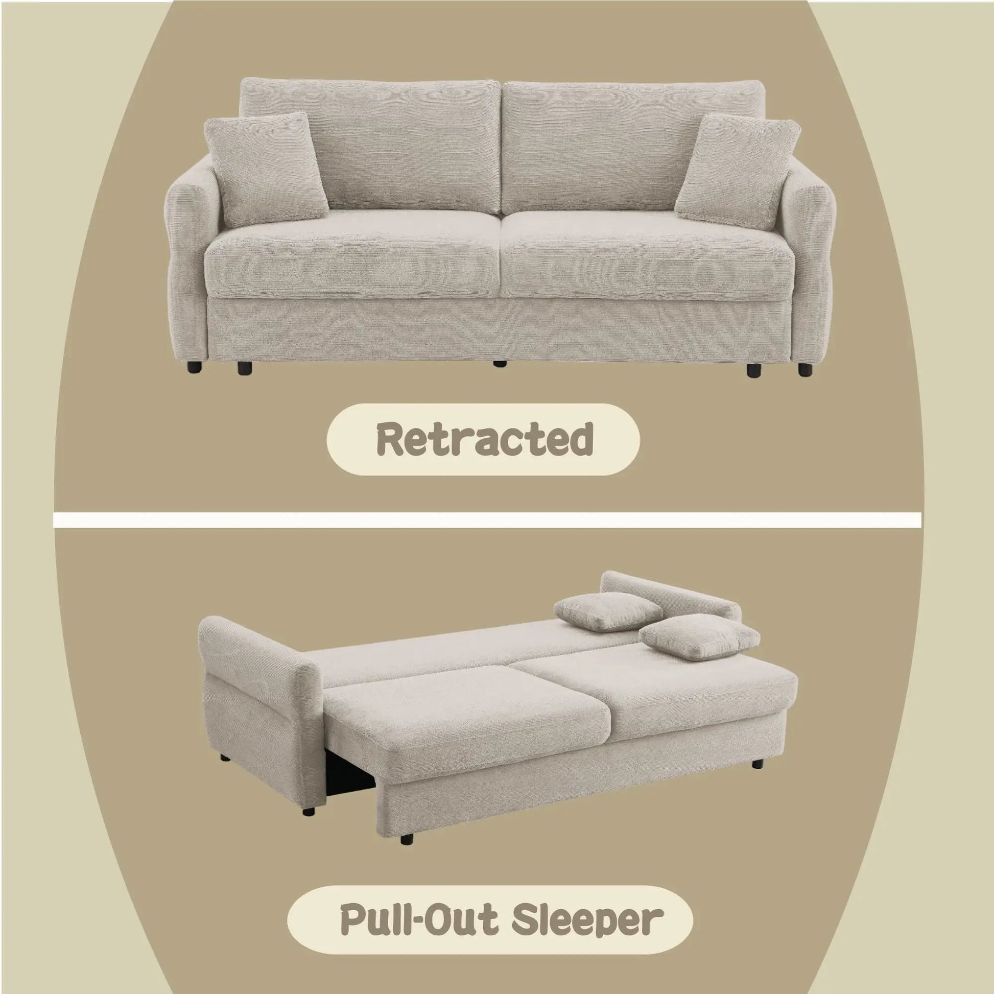 Haran pull-out sleeper sofa with beige textured fabric by Unique Piece Furniture on Tampa Home & Garden Store