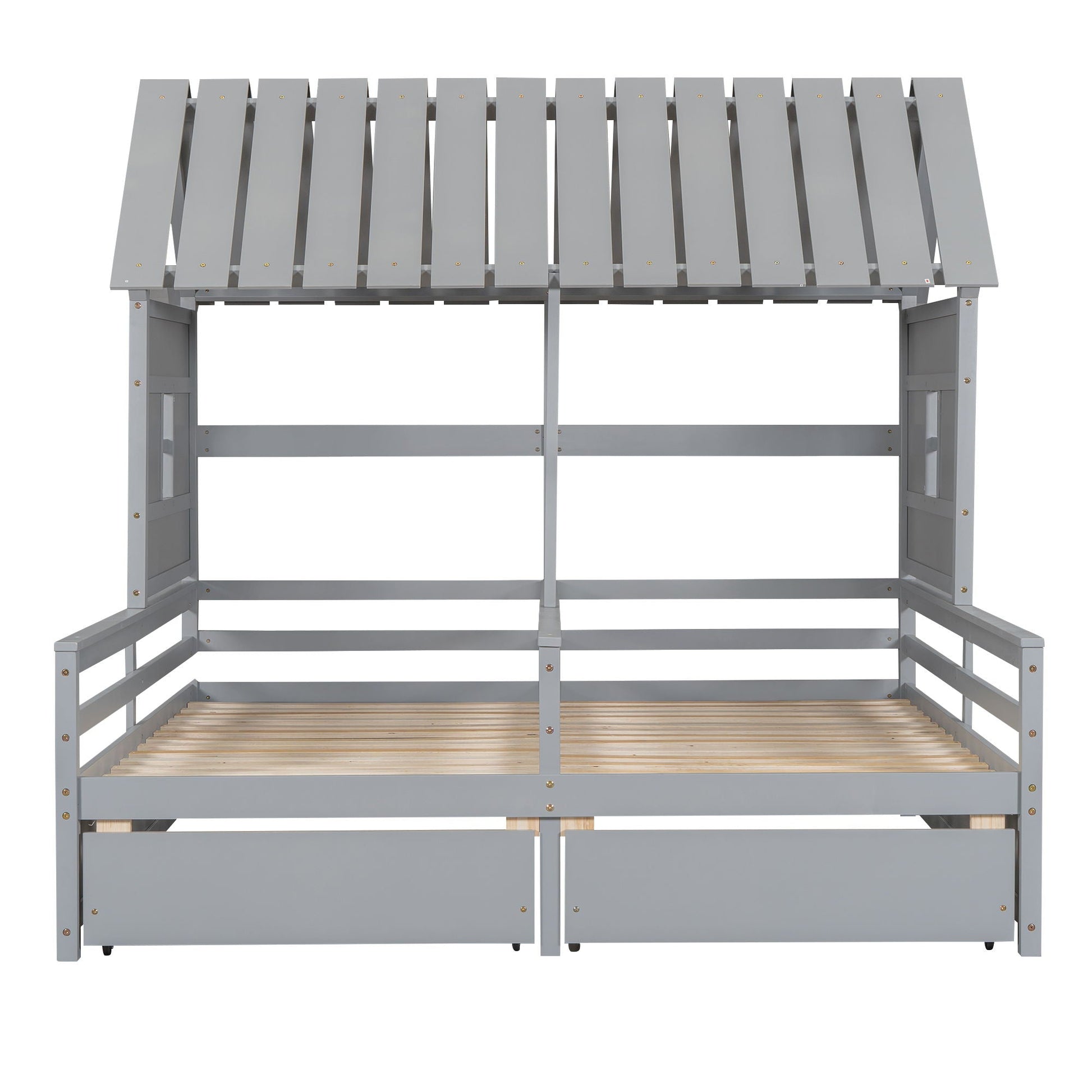 House Platform Beds With 2 Drawers, Side By Side Design gray metal frame HouseOfZazla on Tampa Home & Garden Store
