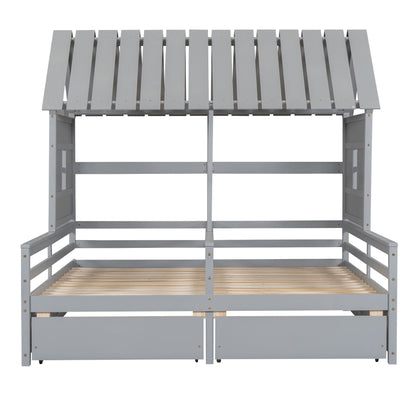 House Platform Beds With 2 Drawers, Side By Side Design gray metal frame HouseOfZazla on Tampa Home & Garden Store