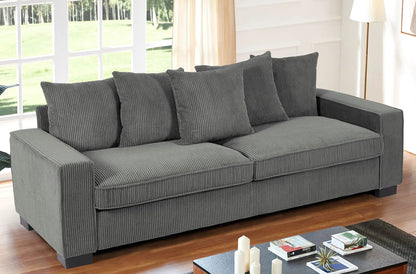 Luxe 3 seat sofa by Unique Piece Furniture in charcoal gray corduroy with 5 pillows on Tampa Home & Garden Store