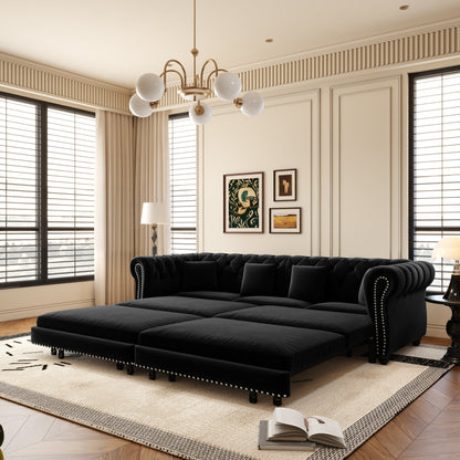 Chesterfield sofa bed in black velvet with tufted arms 3-in-1 convertible HouseOfZazla on Tampa Home & Garden Store