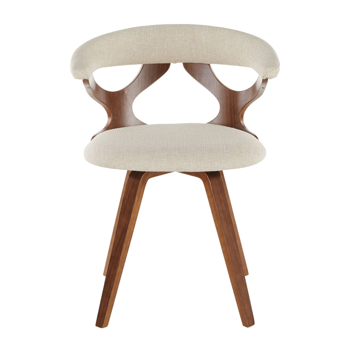 Mid-Century Modern kids' dining chair with beige fabric upholstery and curved wood legs on Tampa Home & Garden Store