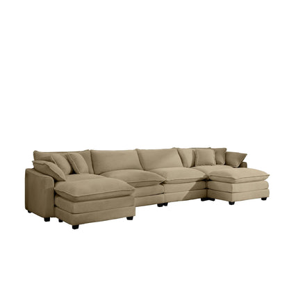 3-piece Unique Piece Furniture oversized modular cushion sofa with ottoman, tan fabric on Tampa Home & Garden Store