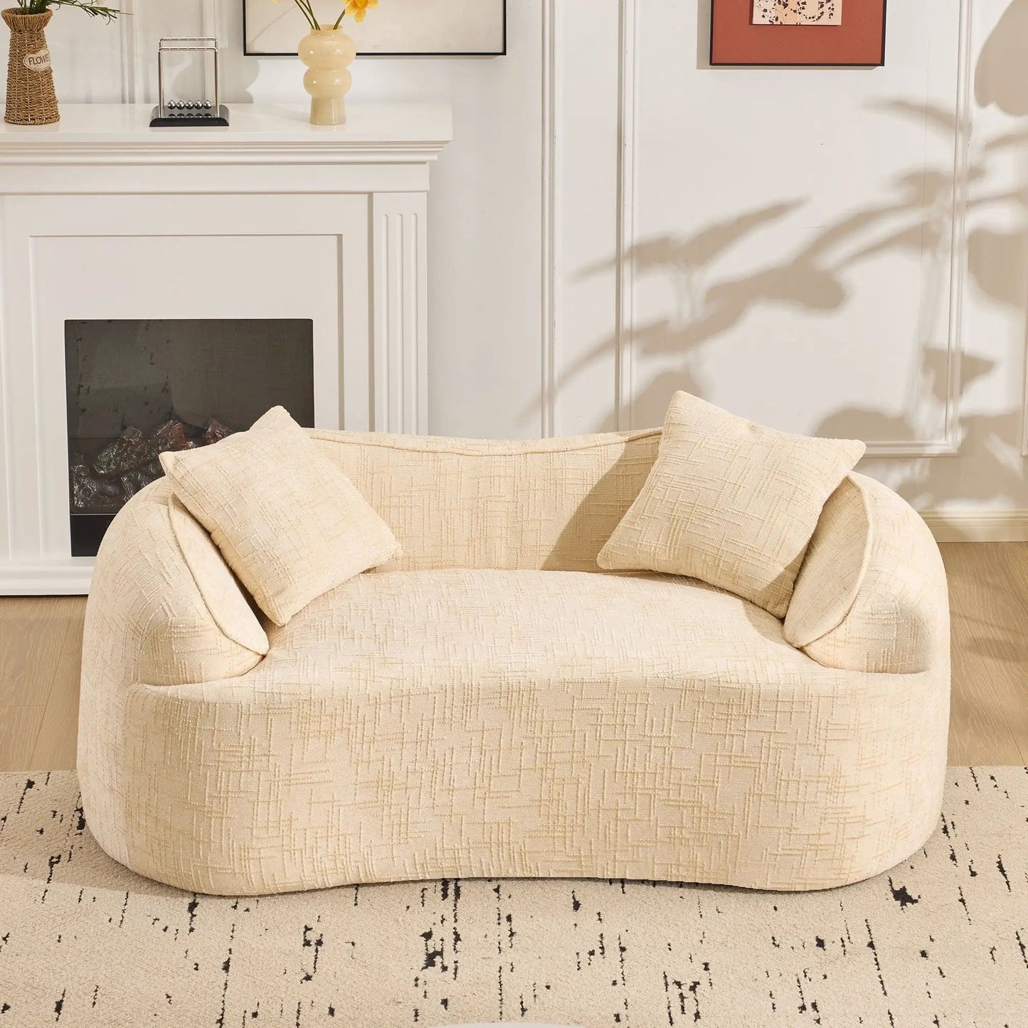 Curved 2 Person Sofa with Armrests and Pillows