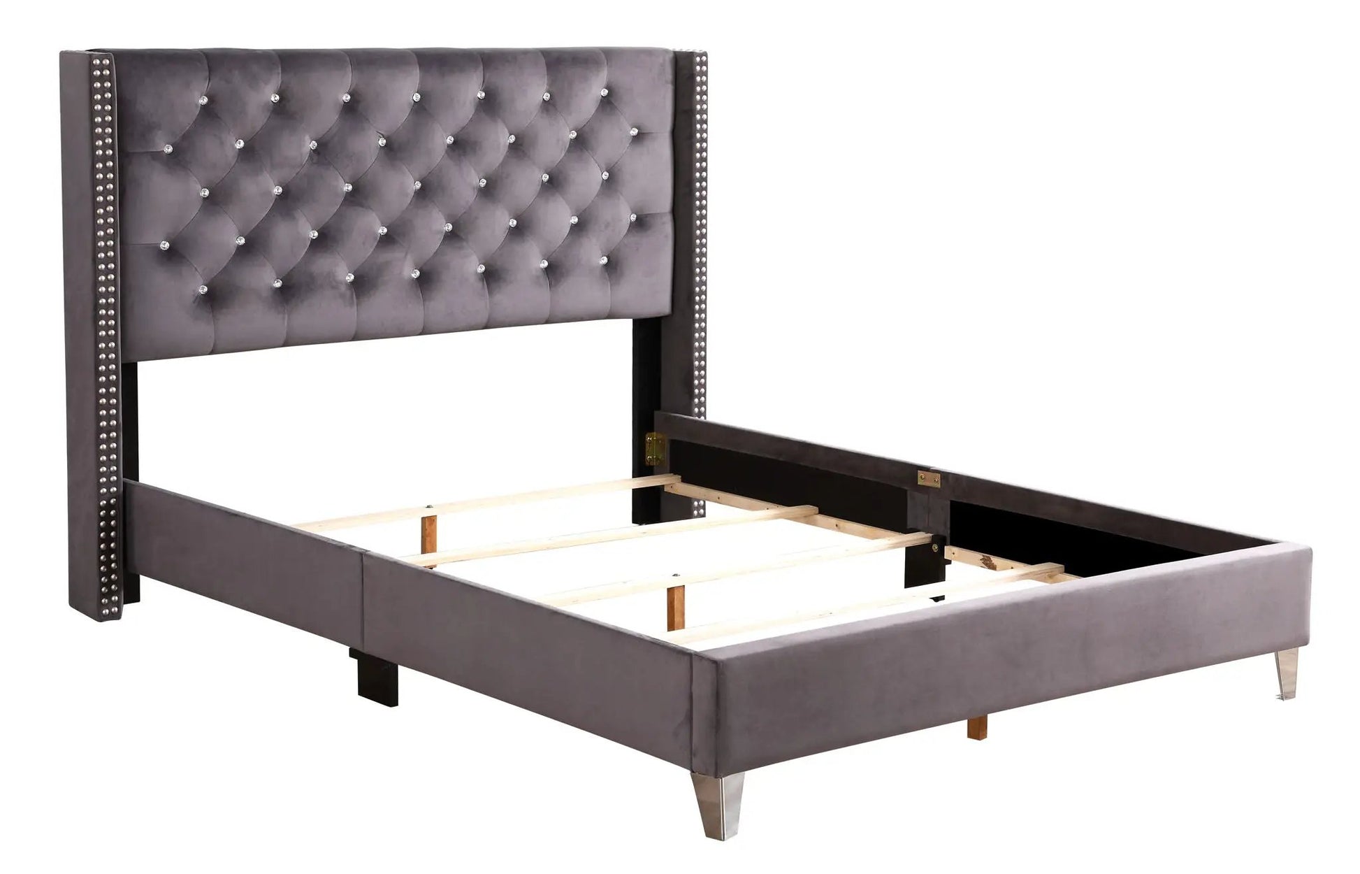 Upholstered Nailhead Trim Bed grey velvet by Unique Piece Furniture with tufted headboard on Tampa Home & Garden Store