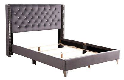 Upholstered Nailhead Trim Bed grey velvet by Unique Piece Furniture with tufted headboard on Tampa Home & Garden Store