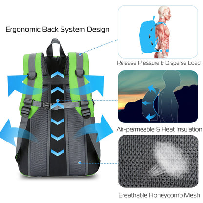 GemGear 36L Outdoor Backpack waterproof daypack green gray with ergonomic back system on Tampa Home & Garden Store