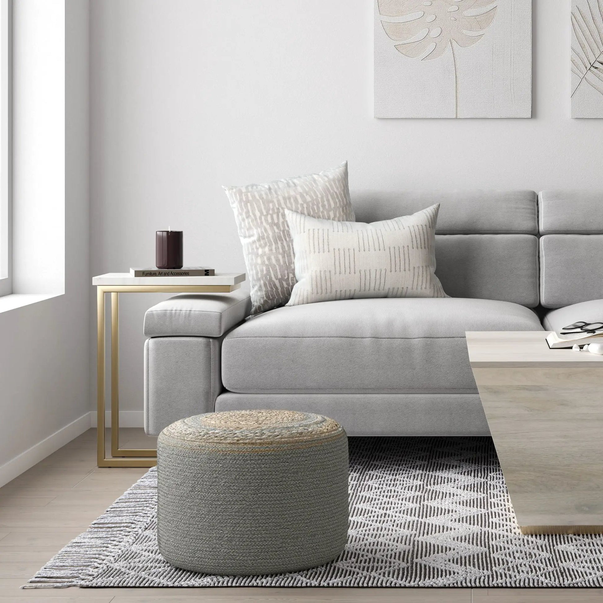 Serena handcrafted round braided pouf set of 2 in gray weave by Unique Piece Furniture on Tampa Home & Garden Store