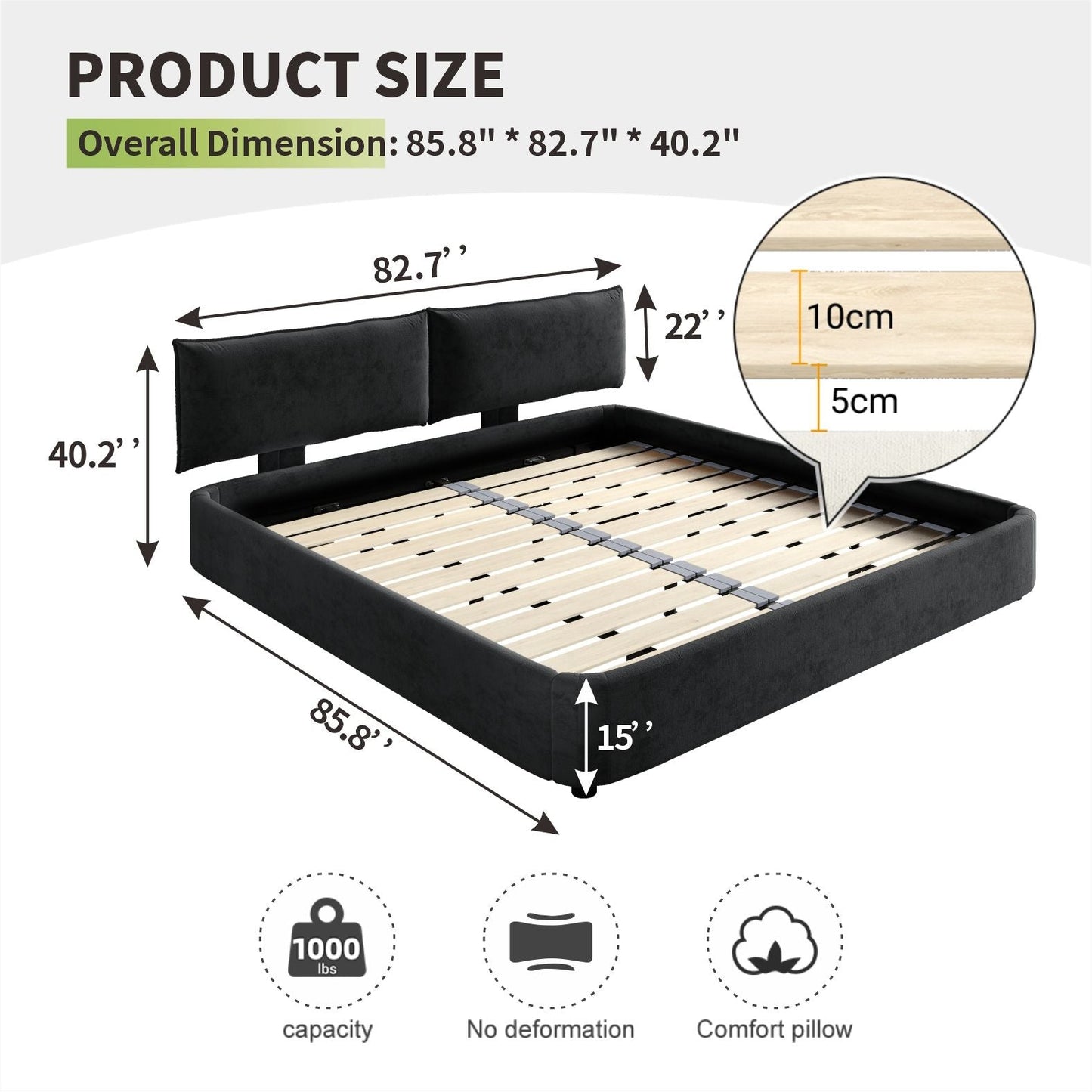 Cloud Bed Frame and Adjustable Padded Headboard