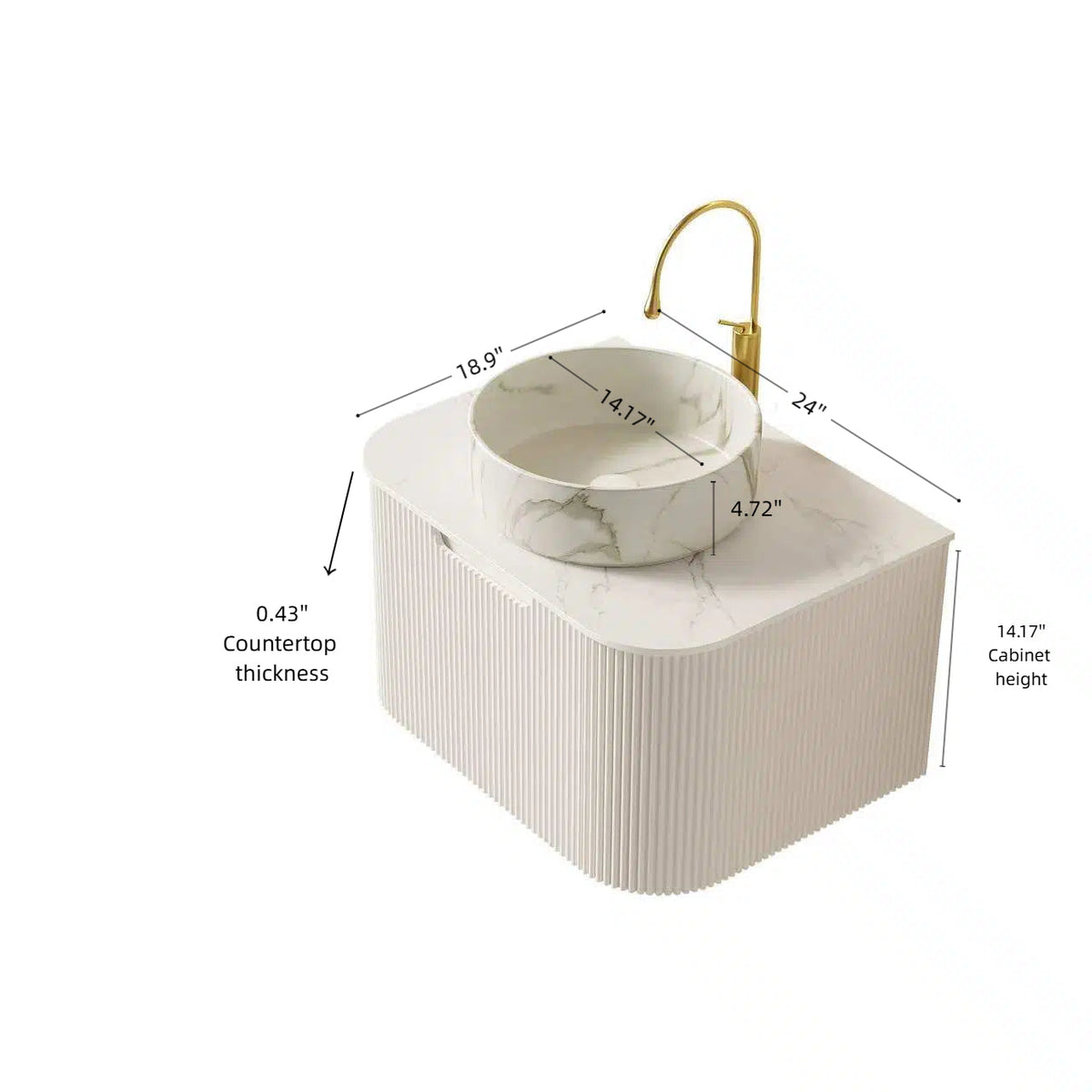 Dina 24 Inch Vanity and Sink with Ceramic Basin by HouseOfZazla, marble top, gold faucet on Tampa Home & Garden Store