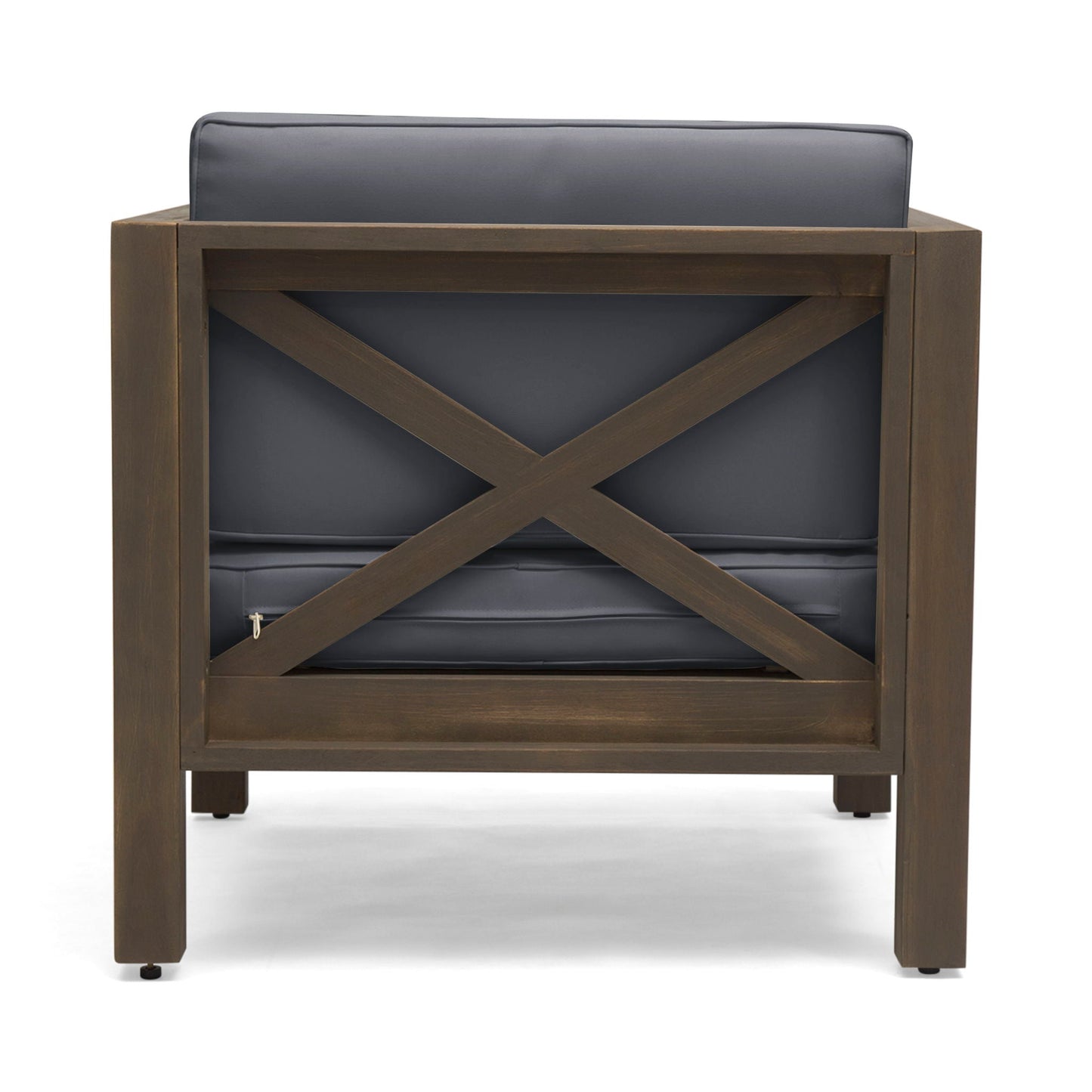 Brava Mid-Century Modern Club Chair with water resistant cushions in dark gray, wood frame on Tampa Home & Garden Store