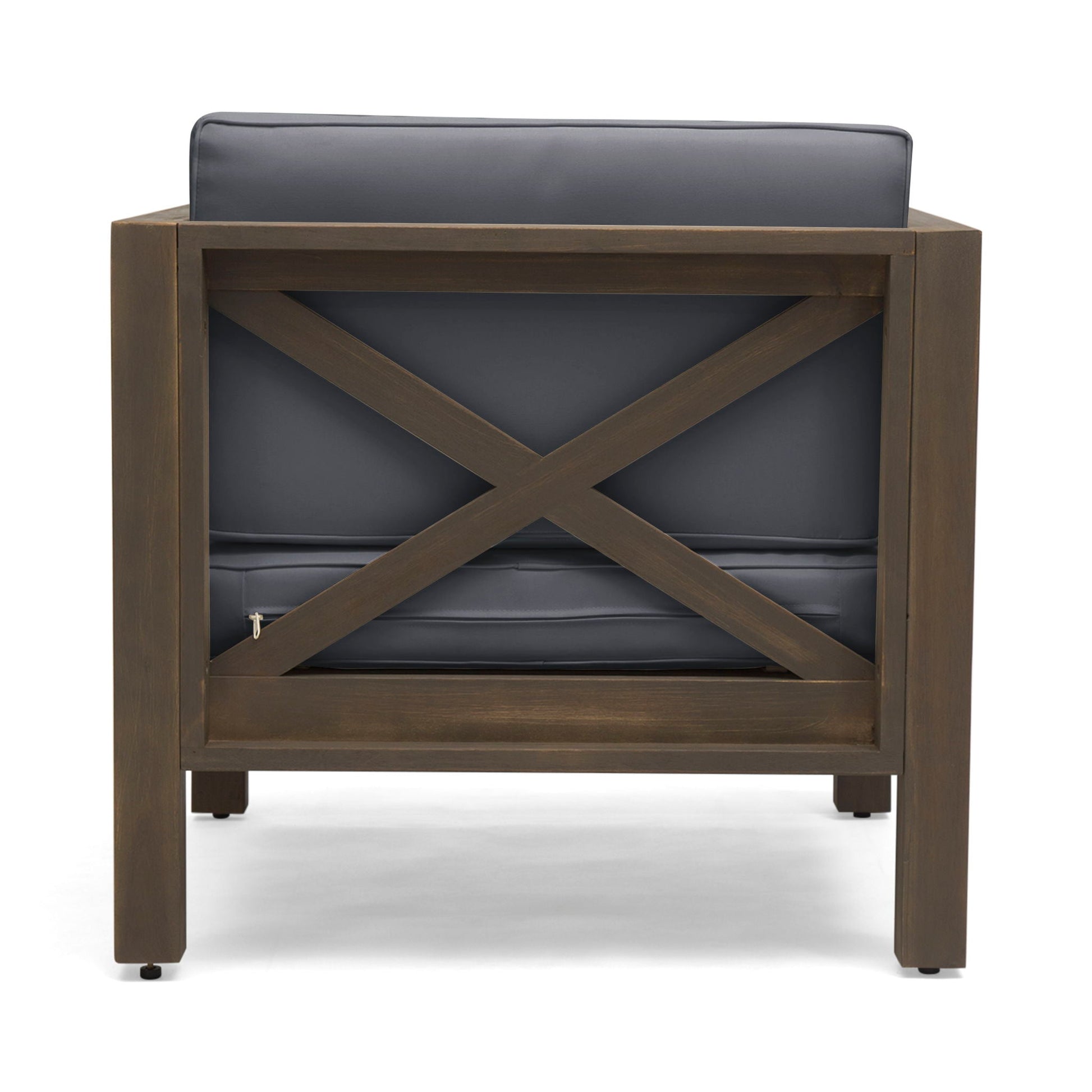 Brava Mid-Century Modern Club Chair with water resistant cushions in dark gray, wood frame on Tampa Home & Garden Store